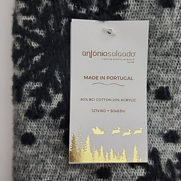 Antonio Salgado  Throw Blanket Grey Black Knit Cotton Blend 50" X 63" Snowflakes - Picture 7 of 12